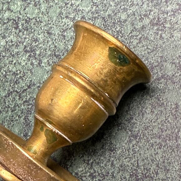 Vintage Brass Judaica Candelabra 3-Arm Lion of Judea Handmade NYC Decor - Picture 7 of 15